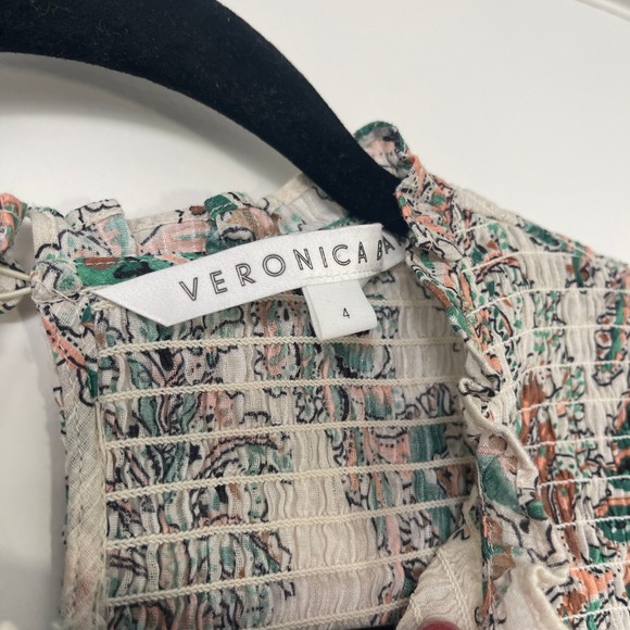 Veronica Beard $398 Kali Smocked Paisley Mock Neck Puff Sleeve Blouse Size‎ 4 - Picture 5 of 8